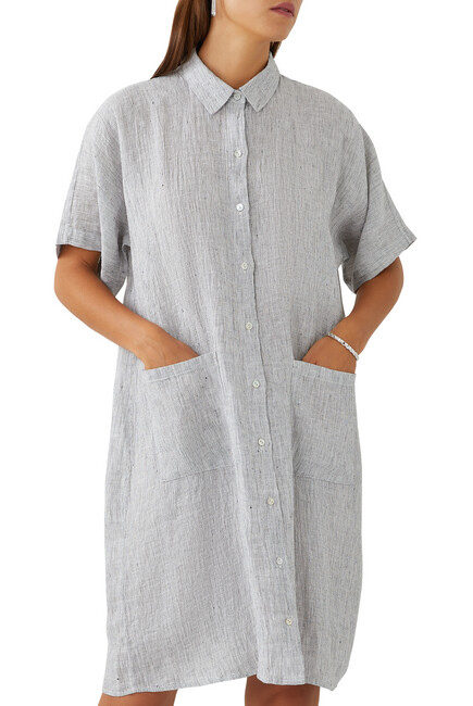 Striped Organic Linen Crinkle Shirtdress